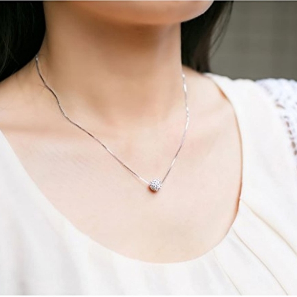 Sterling Silver Chain W/Crystal Ball Pendant - Picture 7 of 10